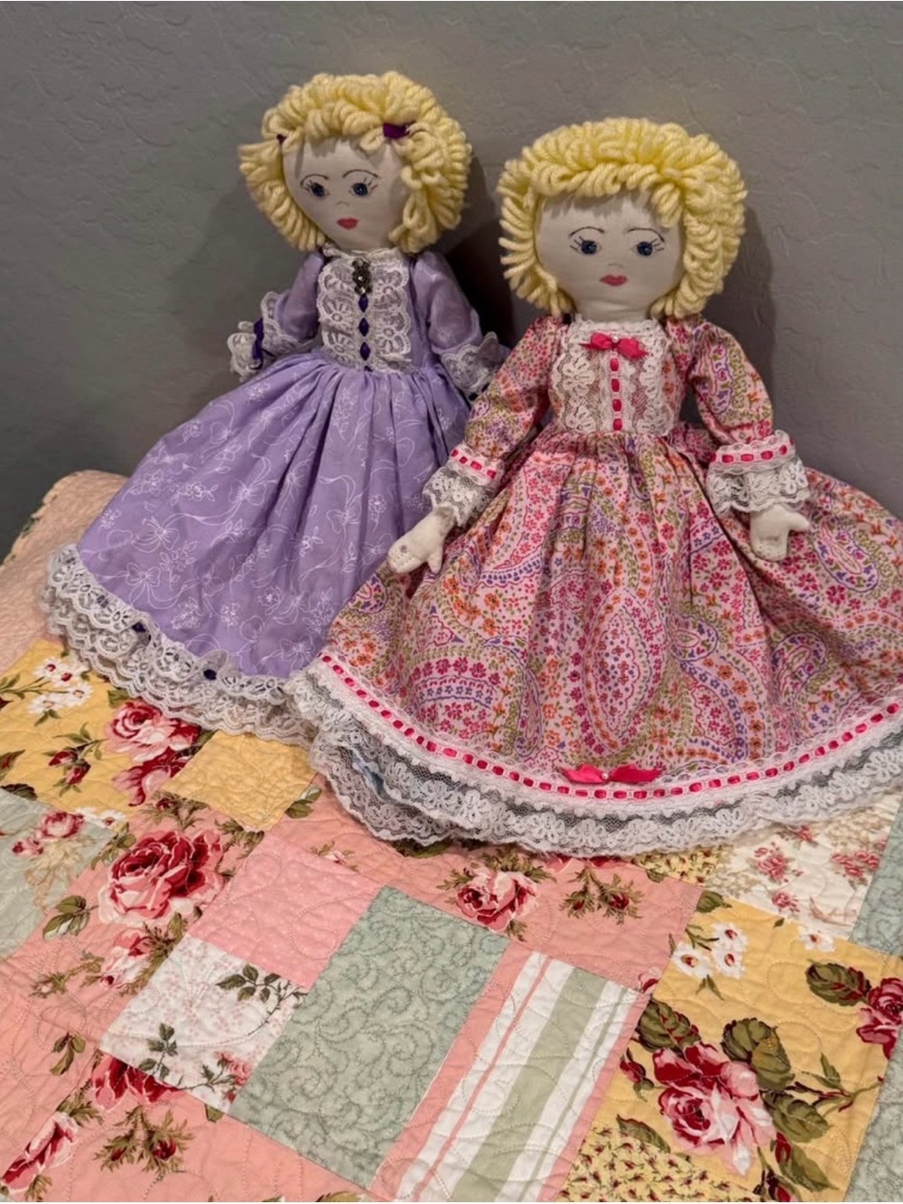 Vintage Handmade Topsy-Turvy Handmade Dolls/Plush Toy - Pink Floral Dress